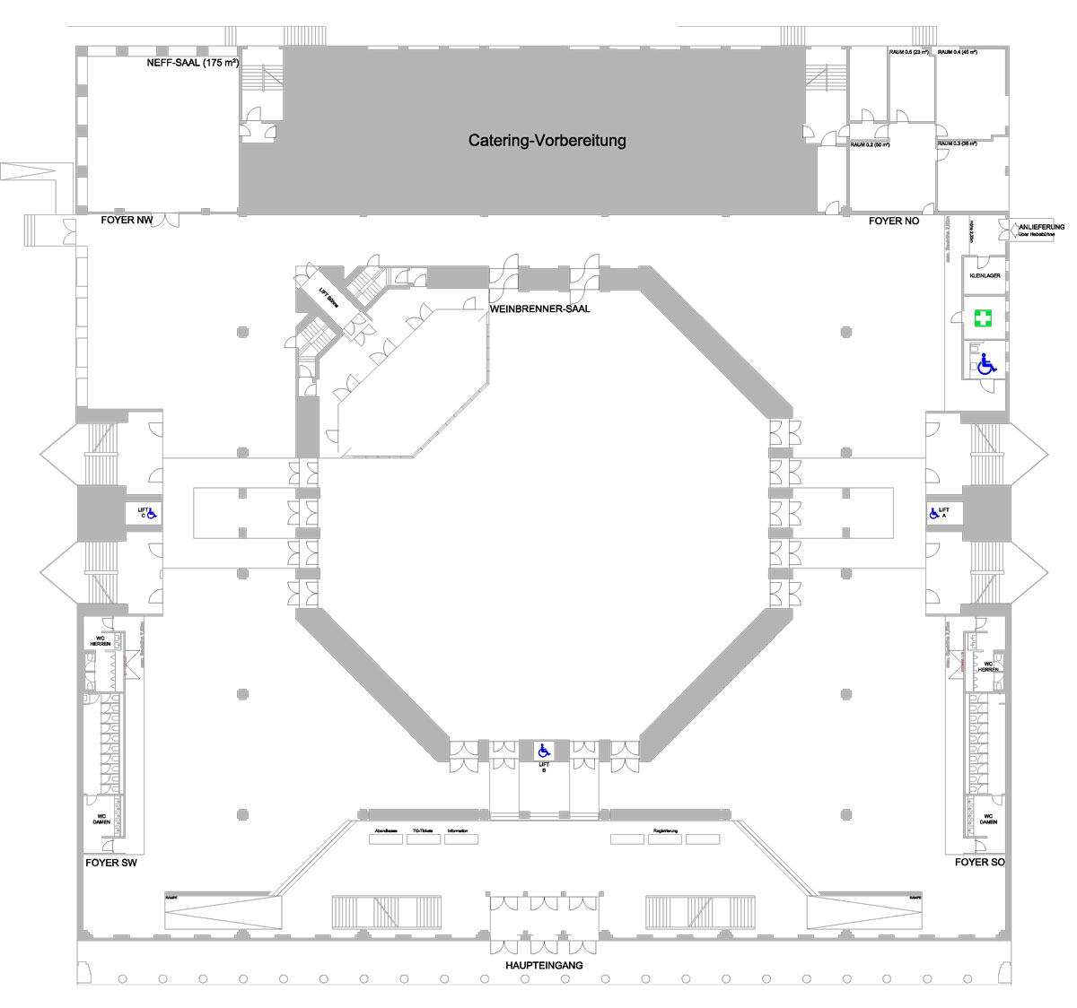 Stadthalle Karlsruhe EG Grundriss